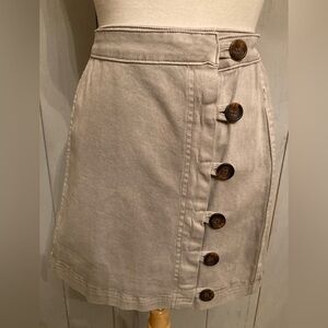 Altar'd State button up mini Taupe/khaki skirt, 15" long, size Medium (M)! NWT’s